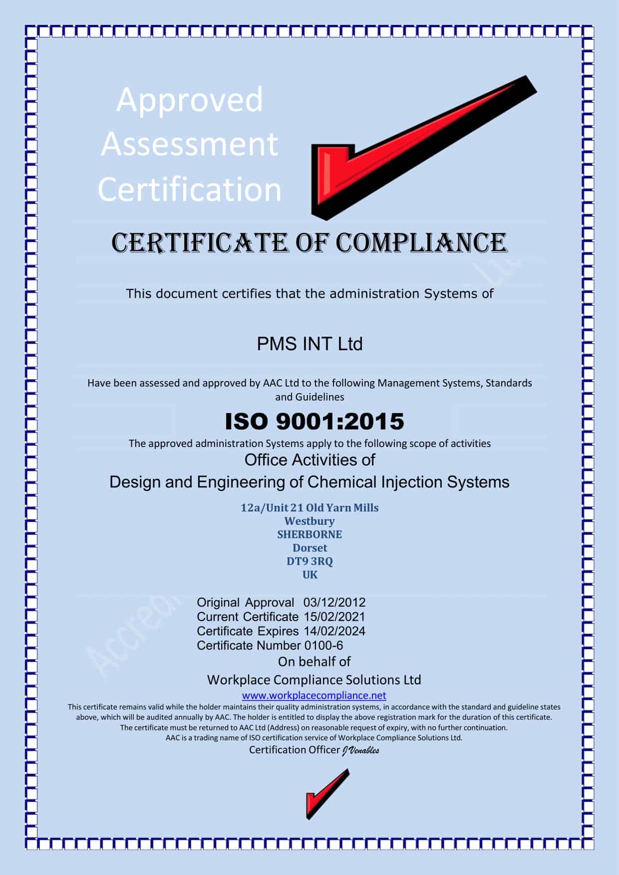 ISO Certificate Of Compliance